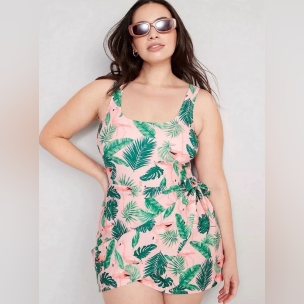 NWOT Old Navy Wrap-Front Pink Flamingo Swim dress Size 2X